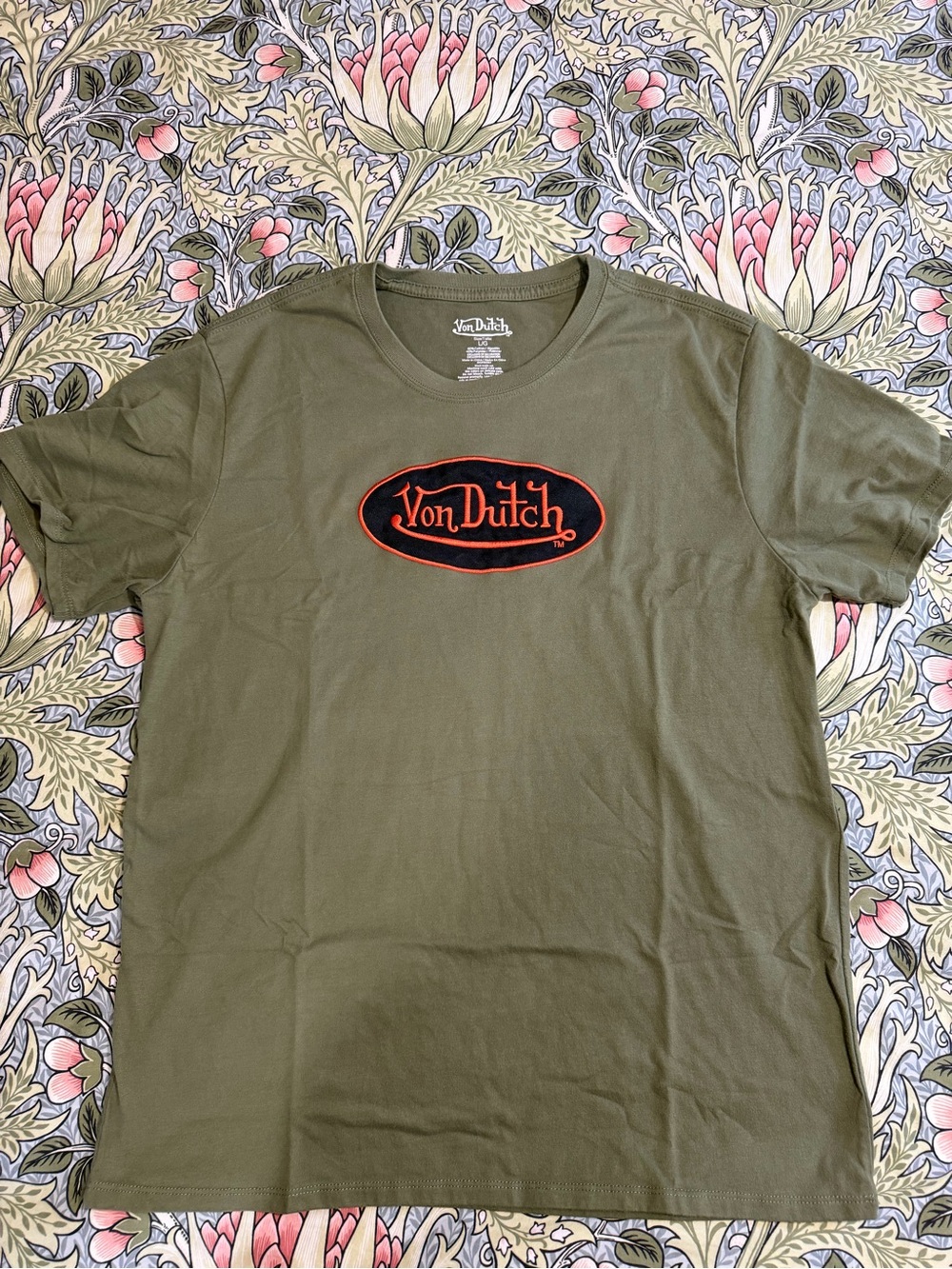 Von Dutch Men's Olive Green Logo Tee Size L/G
